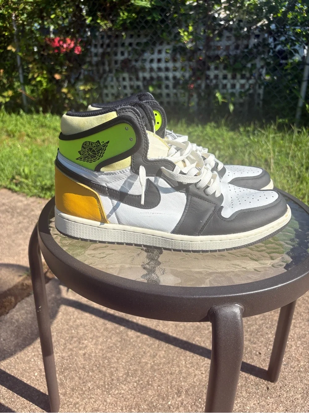 Jordan Men’s High-Top Sneakers - White, Black, Yellow & Neon Green